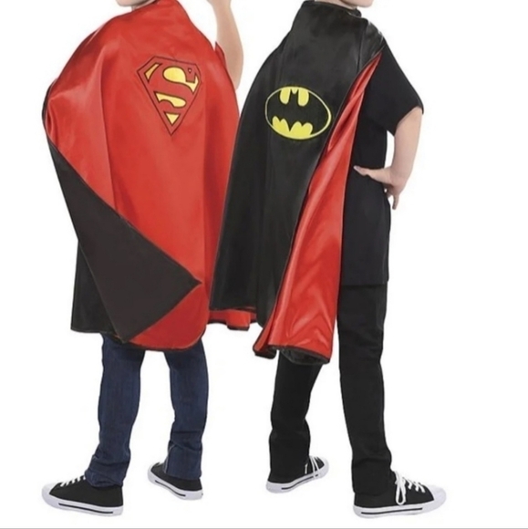 NWT DC Comics Batman Superman Reversable Hero Cape Halloween Costume Cosplay New - Picture 1 of 11